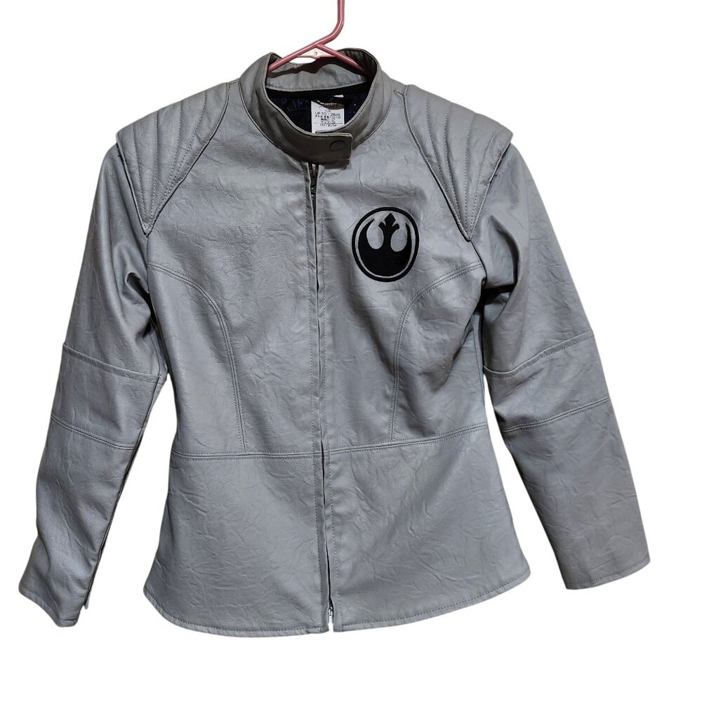 Disney Star Wars Girls 7/8 Rey Faux Leather Jacket Force Awakens Gray Rebel